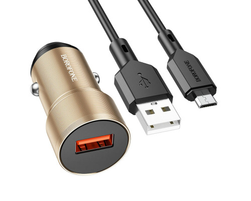 Автомобільний зарядний пристрій BOROFONE BZ19A Wisdom single port QC3.0 car charger set(Micro) 18W Gold