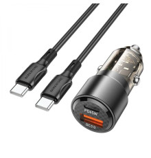 Автомобільний зарядний пристрій BOROFONE BZ20 Smart 38W dual port PD20W+QC3.0 car charger set(C to C) Transparent Black