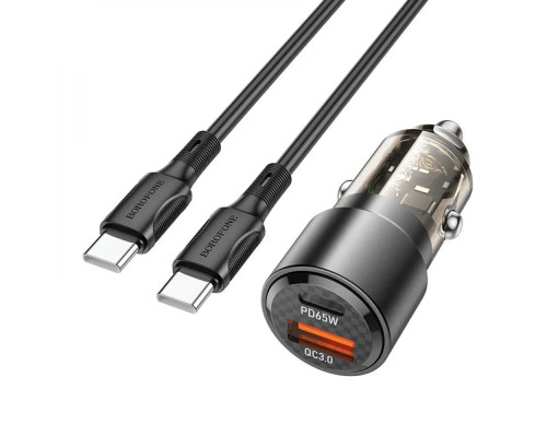 Автомобільний зарядний пристрій BOROFONE BZ20 Smart 38W dual port PD20W+QC3.0 car charger set(C to C) Transparent Black