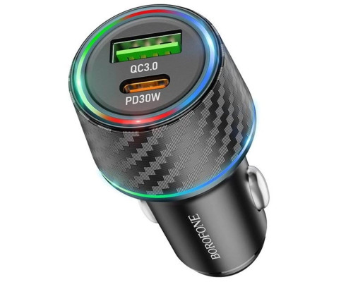 Автомобільний зарядний пристрій BOROFONE BZ21 Brilliant 48W dual port PD30W+QC3.0 car charger Black