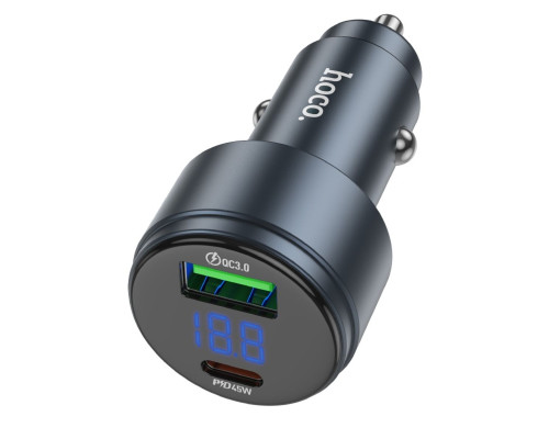 Автомобільний зарядний пристрій HOCO Z57B Glorious 63W dual-port digital display PD45W+QC3.0 car charger Metal Gray (6942007633161)