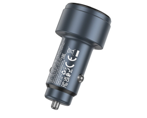 Автомобільний зарядний пристрій HOCO Z57B Glorious 63W dual-port digital display PD45W+QC3.0 car charger Metal Gray (6942007633161)