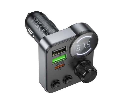 АЗП з FM-модулятором HOCO E86 Alegria 48W dual port PD30W+QC3.0 car BT FM transmitter Black (6942007646956)