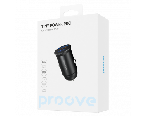 АЗП Proove Tiny Power Pro 65W 3A 1USB-A+1USB-C black PLS-00-00112584