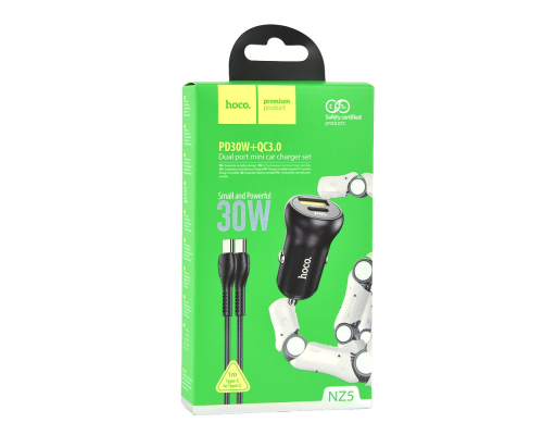 АЗП Hoco NZ5 30W 3A USB-A+USB-C з кабелем C-C black PLS-00-00090520
