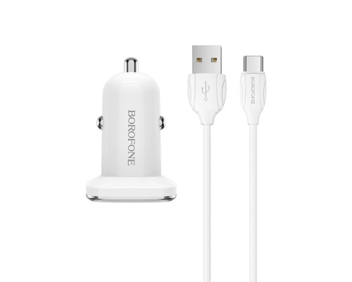 Автомобільний зарядний пристрій BOROFONE BZ12 double port in-car charger set with Type-C White