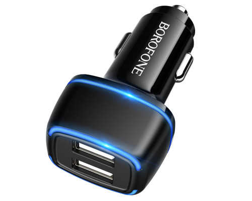 Автомобільний зарядний пристрій BOROFONE BZ14 Max dual port ambient light car charger Black