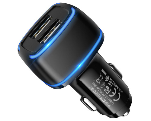 Автомобільний зарядний пристрій BOROFONE BZ14 Max dual port ambient light car charger Black