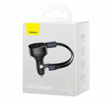 Автомобільний зарядний пристрій Baseus Enjoyment Retractable 2-in-1 Car Charger C+L 30W Black