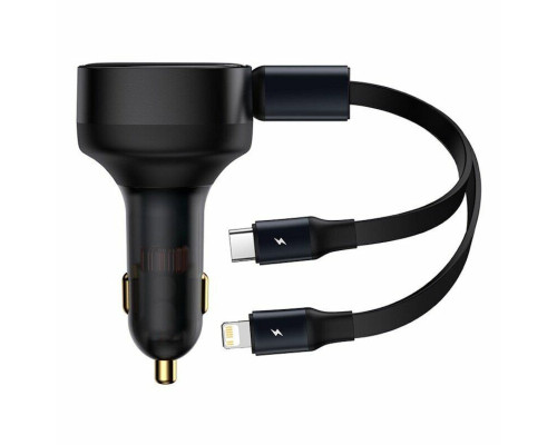 Автомобільний зарядний пристрій Baseus Enjoyment Retractable 2-in-1 Car Charger C+L 30W Black