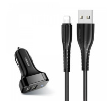 АЗП Usams Travel Car Charger Kit King Tu Series(U35 IP Cable 1M + C13 Dual USB Car Charger) Black