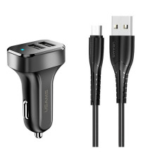 АЗП Usams Travel Car Charger Kit King Tu Series(U35 Micro Cable 1M + C13 Dual USB Car Charger) Black