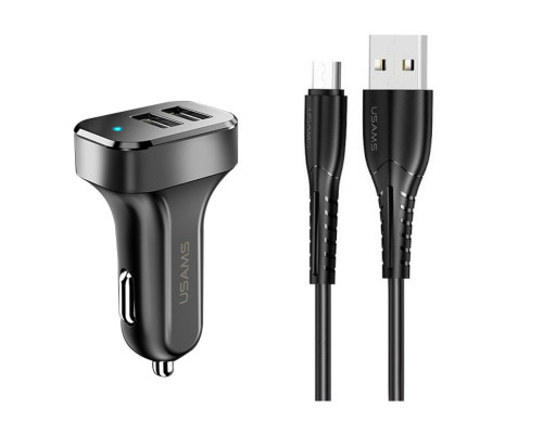 АЗП Usams Travel Car Charger Kit King Tu Series(U35 Micro Cable 1M + C13 Dual USB Car Charger) Black