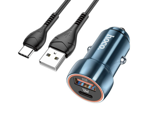 Автомобільний зарядний пристрій HOCO Z46A Blue whale PD20W+QC3.0 car charger set(Type-C) Sapphire Blue