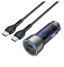 Автомобільний зарядний пристрій HOCO NZ8 Sprinter 43W dual port PD25W+QC3.0 car charger set(Type-C to Type-C) Blue