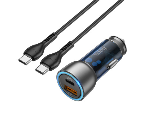 Автомобільний зарядний пристрій HOCO NZ8 Sprinter 43W dual port PD25W+QC3.0 car charger set(Type-C to Type-C) Blue