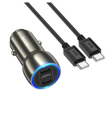 Автомобільний зарядний пристрій HOCO Z48 Tough 40W dual port(2C) car charger set(Type-C to Type-C) Metal Gray