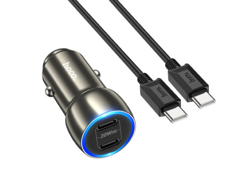 Автомобільний зарядний пристрій HOCO Z48 Tough 40W dual port(2C) car charger set(Type-C to Type-C) Metal Gray