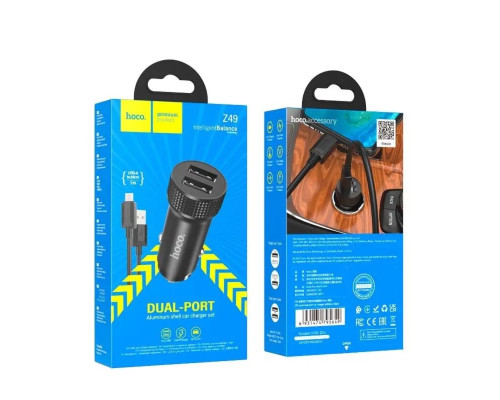 Автомобільний зарядний пристрій HOCO Z49 Level dual port car charger set(Micro) Black