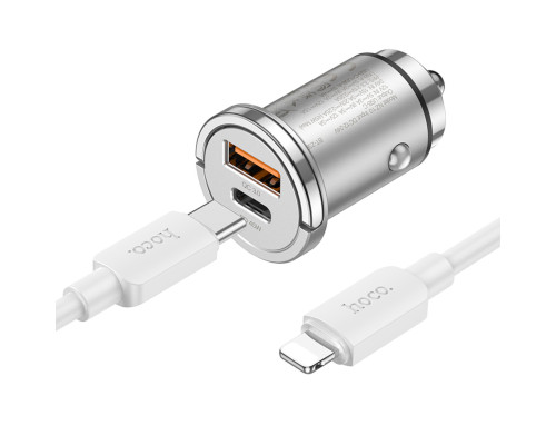 Автомобільний зарядний пристрій HOCO NZ10 Handy PD45W+QC3.0 car charger set(C to iP) Silver