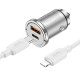 Автомобільний зарядний пристрій HOCO NZ10 Handy PD45W+QC3.0 car charger set(C to iP) Silver