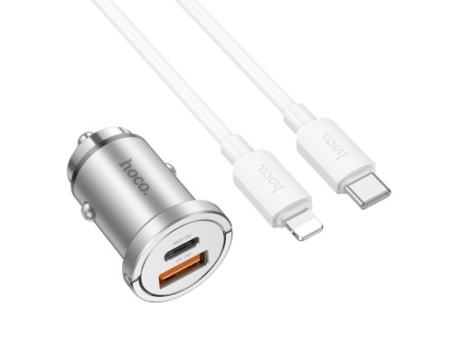 Автомобільний зарядний пристрій HOCO NZ10 Handy PD45W+QC3.0 car charger set(C to iP) Silver