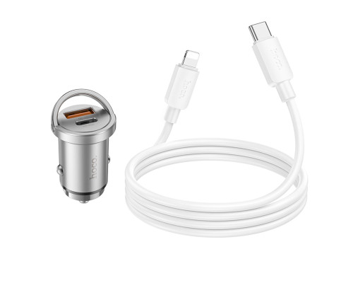 Автомобільний зарядний пристрій HOCO NZ10 Handy PD45W+QC3.0 car charger set(C to iP) Silver