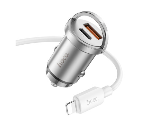 Автомобільний зарядний пристрій HOCO NZ10 Handy PD45W+QC3.0 car charger set(C to iP) Silver