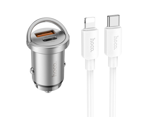 Автомобільний зарядний пристрій HOCO NZ10 Handy PD45W+QC3.0 car charger set(C to iP) Silver