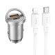 Автомобільний зарядний пристрій HOCO NZ10 Handy PD45W+QC3.0 car charger set(C to iP) Silver