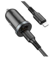 Автомобільний зарядний пристрій BOROFONE BZ22 Scenery dual-port PD30W+QC3.0 car charger set(C to iP) Black