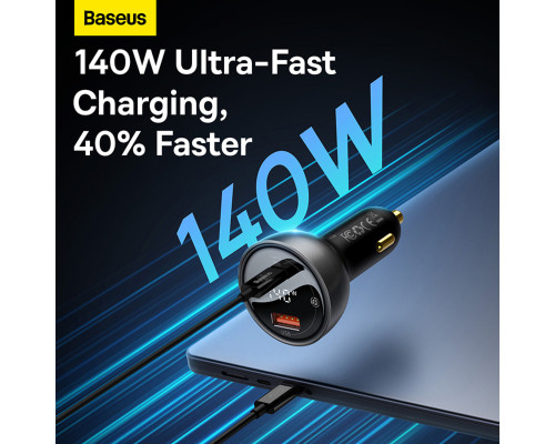 Автомобільний зарядний пристрій Baseus Digital Display PD3.1 Dual Fast Charger Car Charger U+C 140W Set Obsidian Black (With Superior Series Fast Char (CGZX070001)