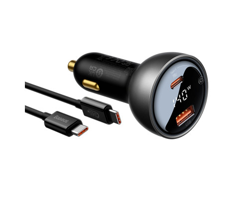 Автомобільний зарядний пристрій Baseus Digital Display PD3.1 Dual Fast Charger Car Charger U+C 140W Set Obsidian Black (With Superior Series Fast Char (CGZX070001)