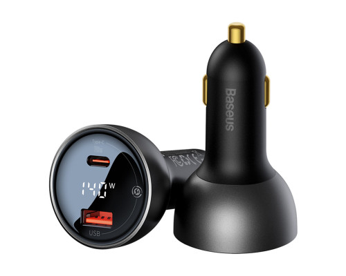 Автомобільний зарядний пристрій Baseus Digital Display PD3.1 Dual Fast Charger Car Charger U+C 140W Set Obsidian Black (With Superior Series Fast Char (CGZX070001)