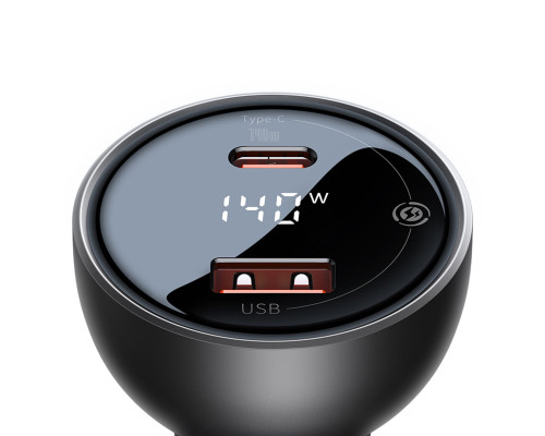 Автомобільний зарядний пристрій Baseus Digital Display PD3.1 Dual Fast Charger Car Charger U+C 140W Set Obsidian Black (With Superior Series Fast Char (CGZX070001)