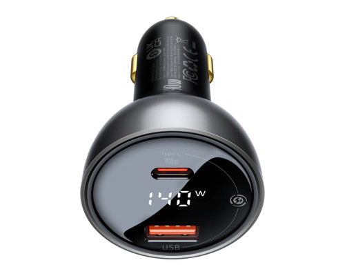 Автомобільний зарядний пристрій Baseus Digital Display PD3.1 Dual Fast Charger Car Charger U+C 140W Set Obsidian Black (With Superior Series Fast Char (CGZX070001)