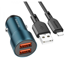 АЗП Borofone BZ19 Wisdom з кабелем Lightning 2.4A 2USB sapphire blue PLS-00-00113664