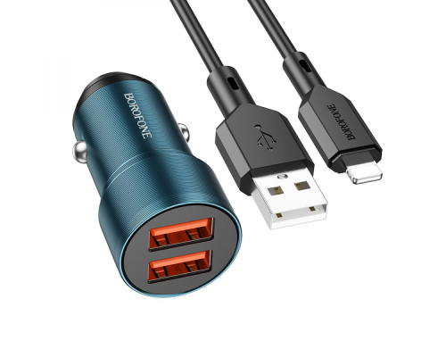 АЗП Borofone BZ19 Wisdom з кабелем Lightning 2.4A 2USB sapphire blue PLS-00-00113664