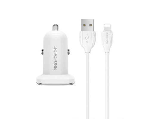 Автомобільний зарядний пристрій BOROFONE BZ12 double port in-car charger set with Lightning White