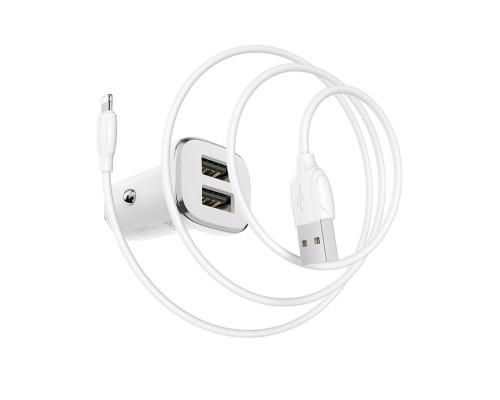 Автомобільний зарядний пристрій BOROFONE BZ12 double port in-car charger set with Lightning White