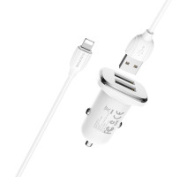 Автомобільний зарядний пристрій BOROFONE BZ12 double port in-car charger set with Lightning White