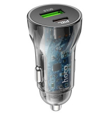 Автомобільний зарядний пристрій HOCO Z47A Transparent Discovery Edition dual port PD30W+QC3.0 car charger Transparent Black (6931474782274)