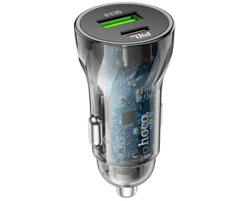 Автомобільний зарядний пристрій HOCO Z47A Transparent Discovery Edition dual port PD30W+QC3.0 car charger Transparent Black (6931474782274)