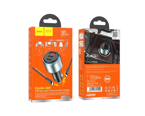 Автомобільний зарядний пристрій HOCO NZ9 Galloper 95W three-port(2C1A) car charger set(Type-C to Type-C) Black