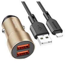 Автомобільний зарядний пристрій BOROFONE BZ19 Wisdom dual port car charger set(iP) Gold