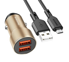 Автомобільний зарядний пристрій BOROFONE BZ19 Wisdom dual port car charger set(Micro) Gold