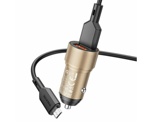 Автомобільний зарядний пристрій BOROFONE BZ19 Wisdom dual port car charger set(Micro) Gold