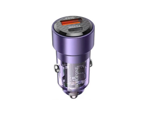 Автомобільний зарядний пристрій BOROFONE BZ20 Smart 38W dual port PD20W+QC3.0 car charger Transparent Purple