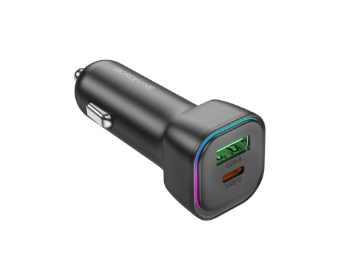 Автомобільний зарядний пристрій BOROFONE BZ28A Trophie PD30W+QC3.0 car charger Black (6941991110818)