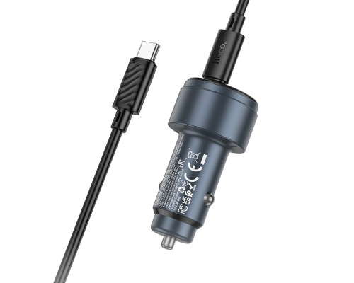 Автомобільний зарядний пристрій HOCO Z57B Glorious 63W dual-port digital display PD45W+QC3.0 car charger set (C to C) Metal Gray (6942007633185)